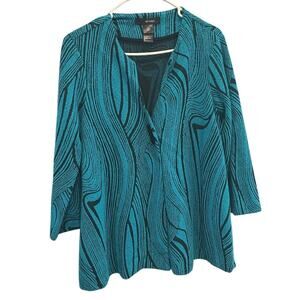Ali Miles Womens Jacket Size Small Cardigan Teal Blue Artsy Lagenlook Boho